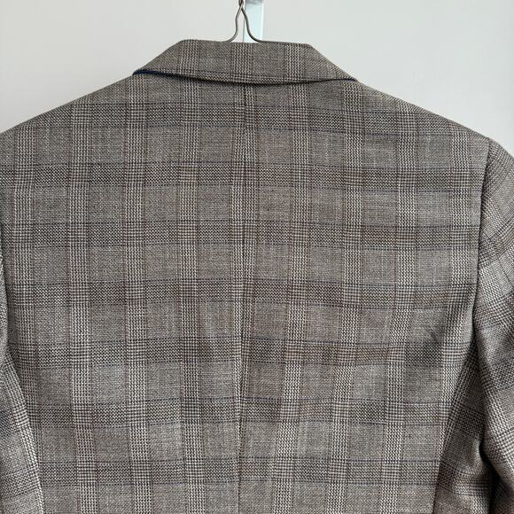 Paisley & Gray sz 36R Taupe wool Plaid Blazer Floral Lining‎ Modern Fit - Picture 9 of 10
